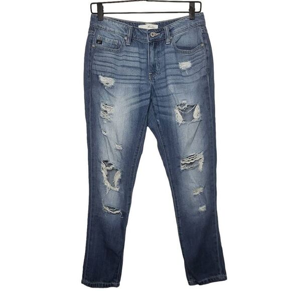 Kancan Boyfriend Distressed Low Rise Skinny Denim Jeans Medium Wash Size 3/25 - Picture 2 of 12